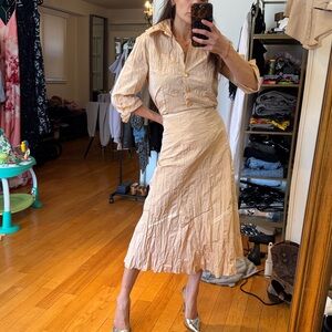 Elsa Cavaletti Italian Crinkle Skirt Suit Set Textured Midi Skirt Jacket